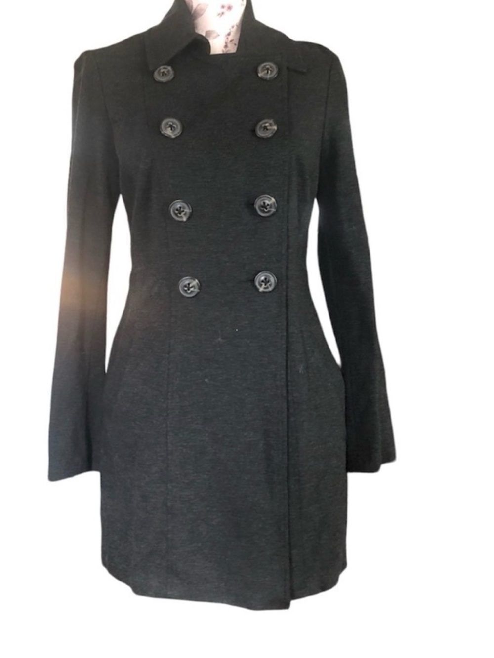 CAbi Ponte Knit Double Breasted Trench Pea Coat XS Dark Grey Charcoal Casablanca - Picture 13 of 16